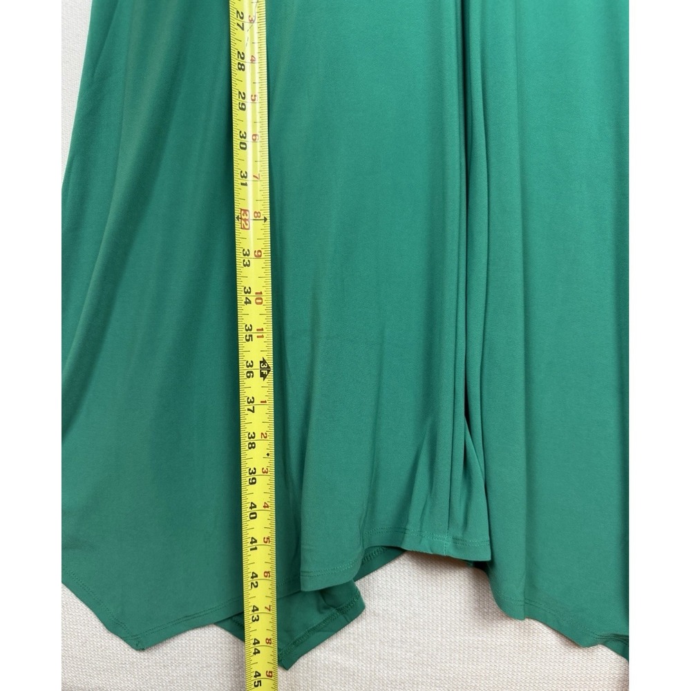 Nina Leonard Women's Faux Wrap Midi Dress Green Size M Shark Bite Hem A-Line - Picture 10 of 16